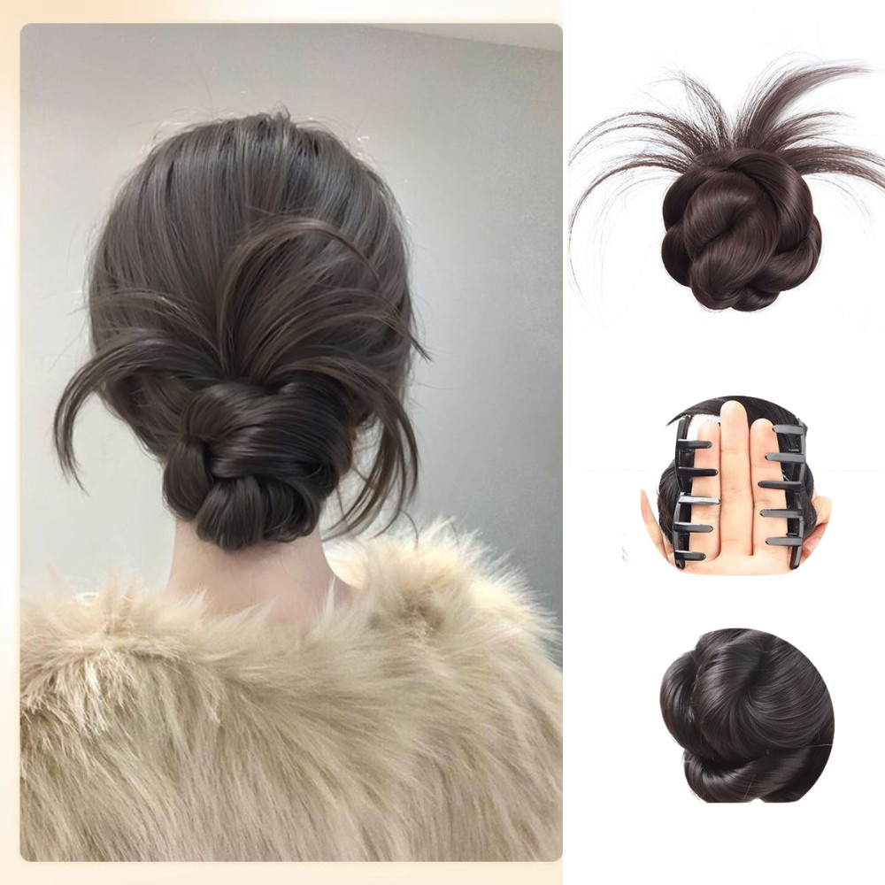 คลิปซาลาเปาผมพัฟต่ํา - วอลลูมินัสปลอมอัพโด | Natural Fluffy Messy Bun Hairpiece (Easy Snap-on)