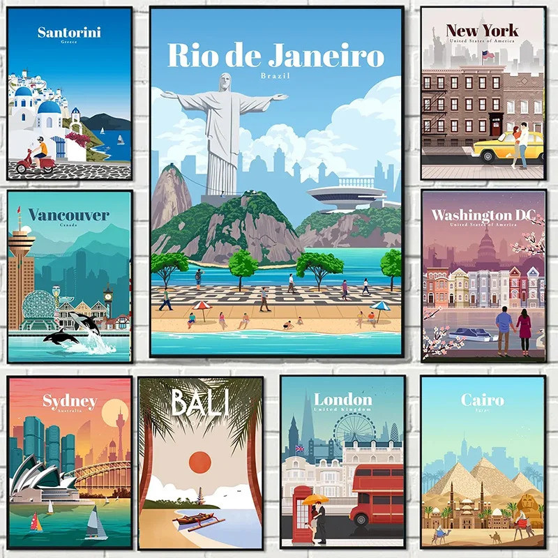 Modern World ที่มีชื่อเสียง Travel City โปสเตอร์ Rio De Janeiro ภาพผ้าใบภาพวาดห้องนอน Art Wall ภูมิท
