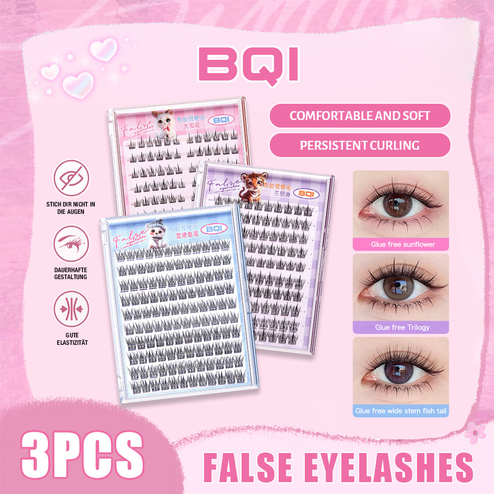 【ซื้อ 1 แถม 1】ขนตาปลอม BQI 100-120 คลัสเตอร์แบบไม่ต้องใช้กาว ขนตาปลอมแบบติดเอง 10-12 มม. คลัสเตอร์เดี่ยวแบบโค้ง C Curl