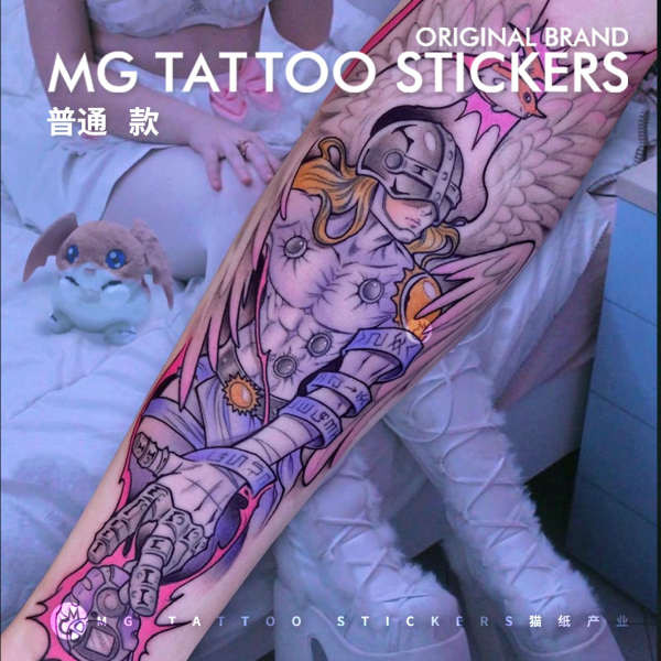 tattoo กันน้ำ แทททูแขน แทททู MG รอยสัก Angelmon Digimon สีชมพูความรุนแรงบุคลิกภาพสุนทรียภาพสีดอกไม้แ