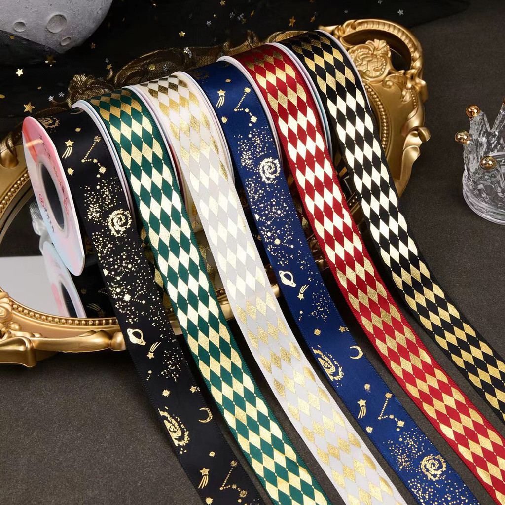 2.5 ซม.ริบบิ้นเพชร Starry Sky Gilding Ribbon Bar Chirp diy วัสดุทําด้วยมือกล่องของขวัญบรรจุภัณฑ์ริบบิ้น