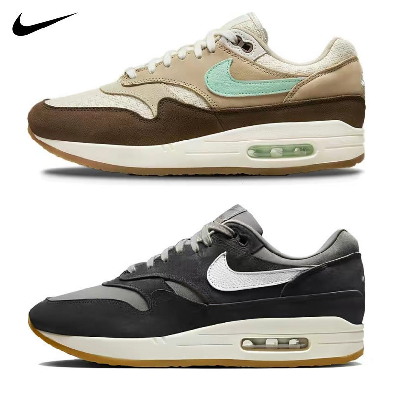 Air Max 1 PRM "cripe cabochamo" เครื่องกระจายพื้นกันลื่นเบาและระบายอากาศได้ดีรองเท้าผ้าใบผู้ชายอุปกรณ์ป้องกันตัวสีเทา Mare fd5088