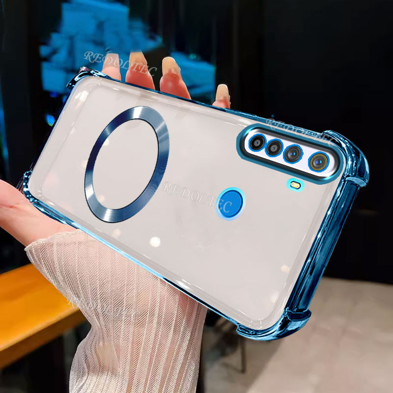 Realme 5 5i 5S 6i กรณีแม่เหล็กสี่มุมกันกระแทกโปร่งใสพร้อมแหวนแม่เหล็ก 2024 ออกแบบใหม่ปลอก Realme5 i 