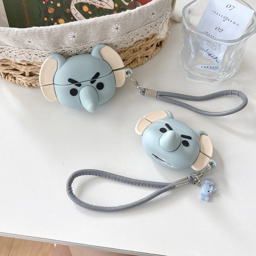 สําหรับ แอร์พอด 4 กรณีเคสซิลิโคนช้างการ์ตูนน่ารักพร้อมโซ่ แอร์พอด 1/2 แอร์พอด มือโปร 2 หูฟังไร้สายบลูทูธกรณีกรณีกรณีป้องกั