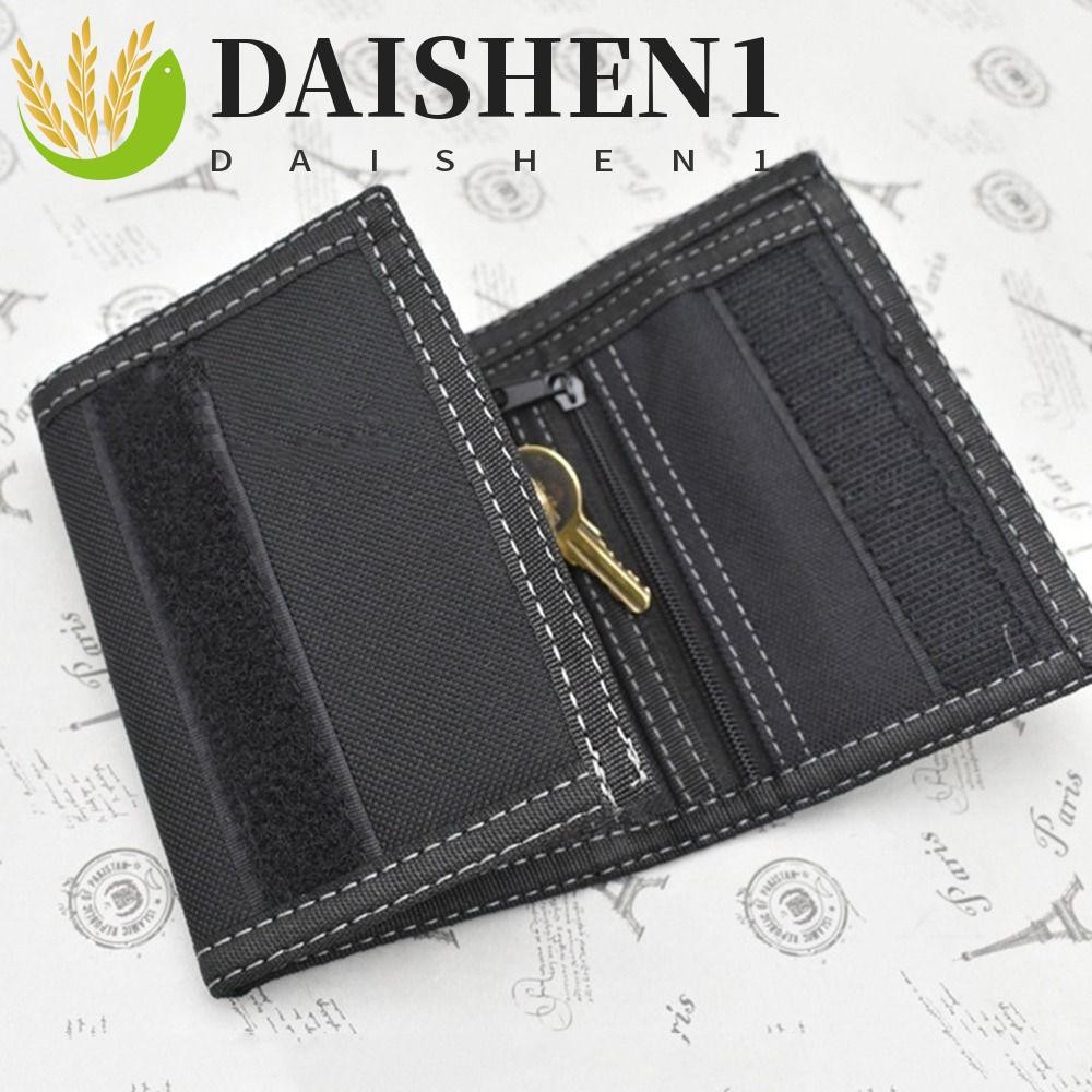 Daishen1 กระเป๋าสตางค์ ใบสั้น ผ้าออกซ์ฟอร์ด พับได้ 3 ทบ สีดํา แฟชั่น สําหรับผู้ชาย