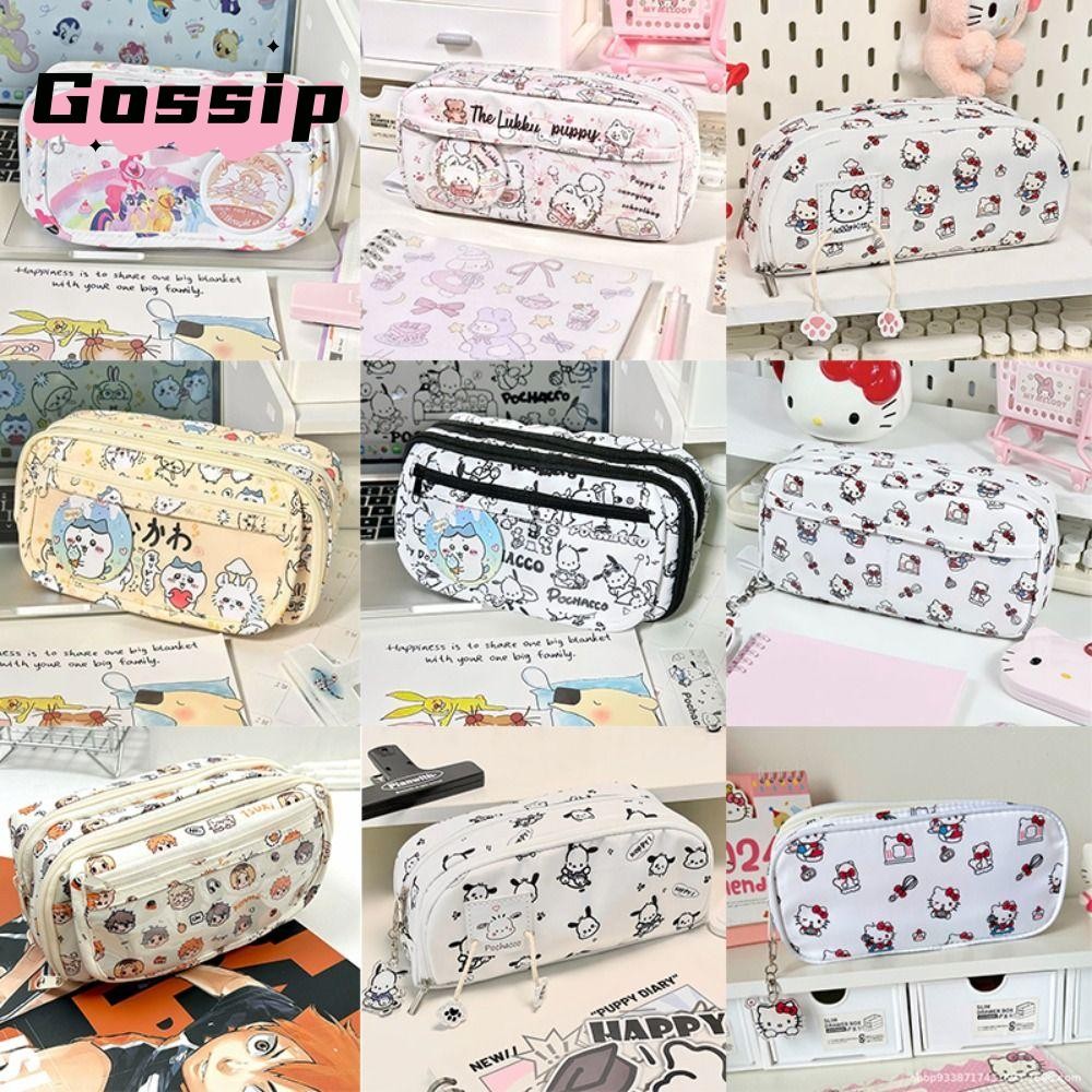 ดินสอ GOSSIP , Multi-layer Volleyball Boys/Chikawa/Pochacco Pen Bag, Multi-Functional Large Capacity Dirt-proof เครื่องเขียน Organizer นักเรียน
