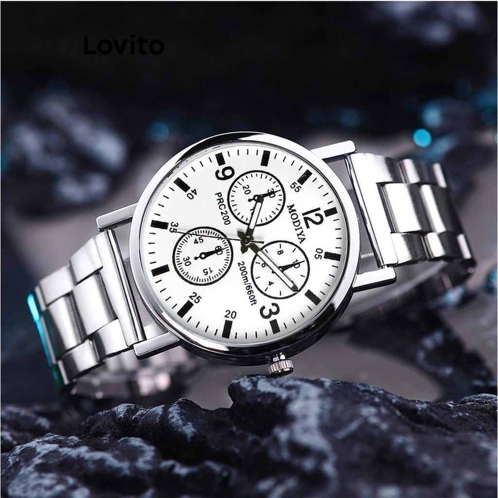 Lovito นาฬิกาข้อมือผู้หญิง แบบควอตซ์ สายโลหะผสม กันน้ำ สีเรียบ สไตล์ลำลอง LFA27346