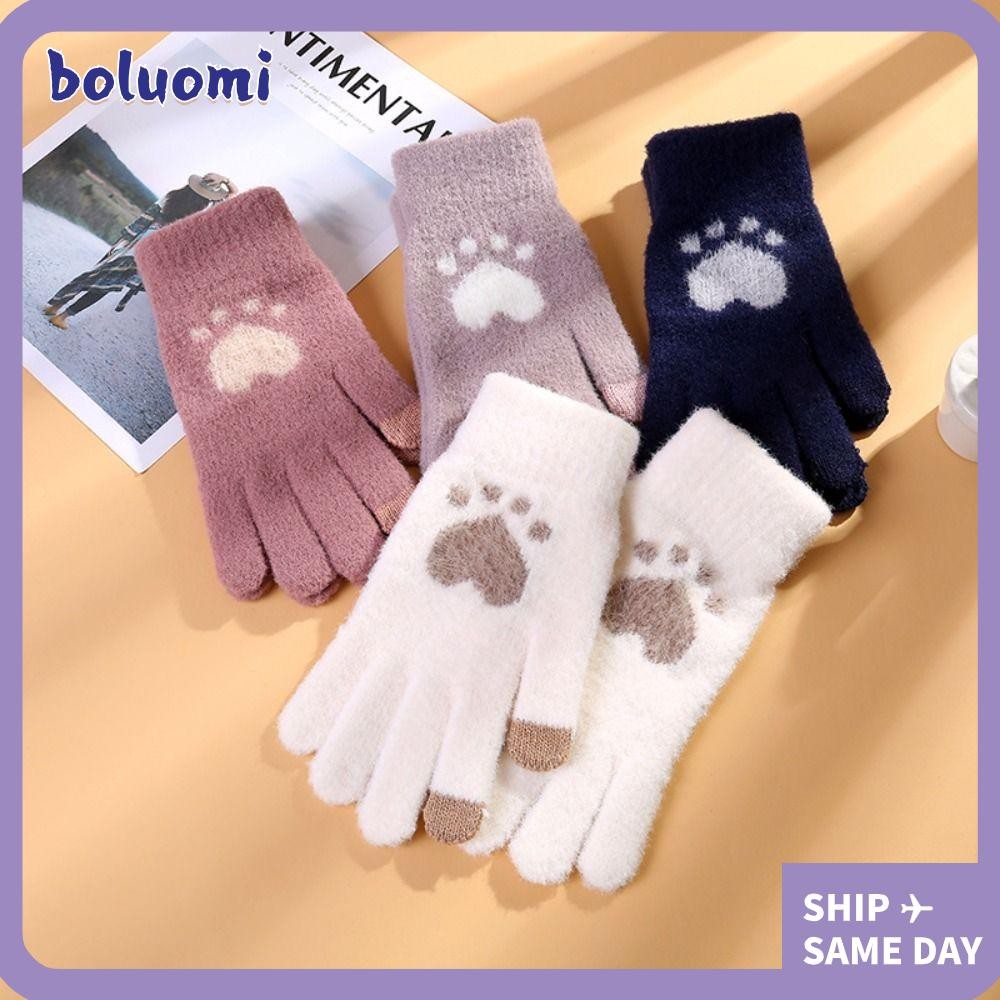 Boluomi ถักถุงมือขนสัตว์, Warm Thicken Touchscreen ถุงมือ, Touchscreen Windproof Wool ถุงมือขี่จักรยานกลางแจ้งฤดูใบไม้ร่วงฤดูหนาว