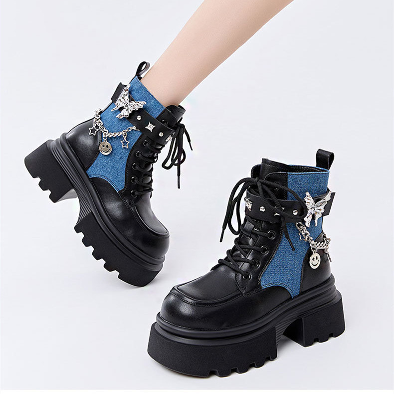 2024ฤดูใบไม้ร่วงใหม่รองเท้ามาร์ตินผีเสื้อเหลวพื้นหนาลำลองน้ำหนักเบารองเท้าอัศวินแทนนินรองเท้าบูทสั้นผู้หญิงส้นหนา