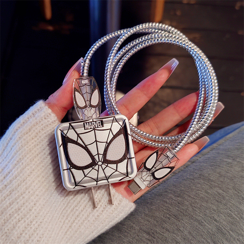ใหม่ DIY คุณภาพสูง Spider-Man Charger Data Cable Case Protector และ Winding Kit สําหรับ Apple 18W 20W อะแดปเตอร์ชาร์จ