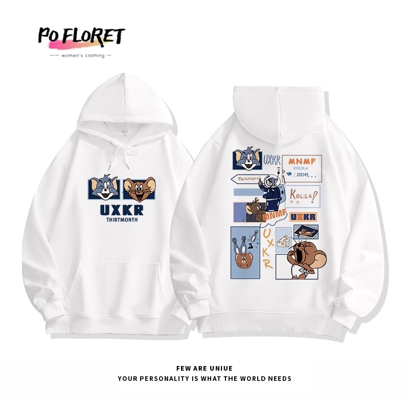 สไตล์เกาหลี hoodie Pofloret เสื้อฮู้ด เสื้อสเวตเตอร์แขนยาวพิมพ์ลายแฟชั่นเกาหลี #T1883