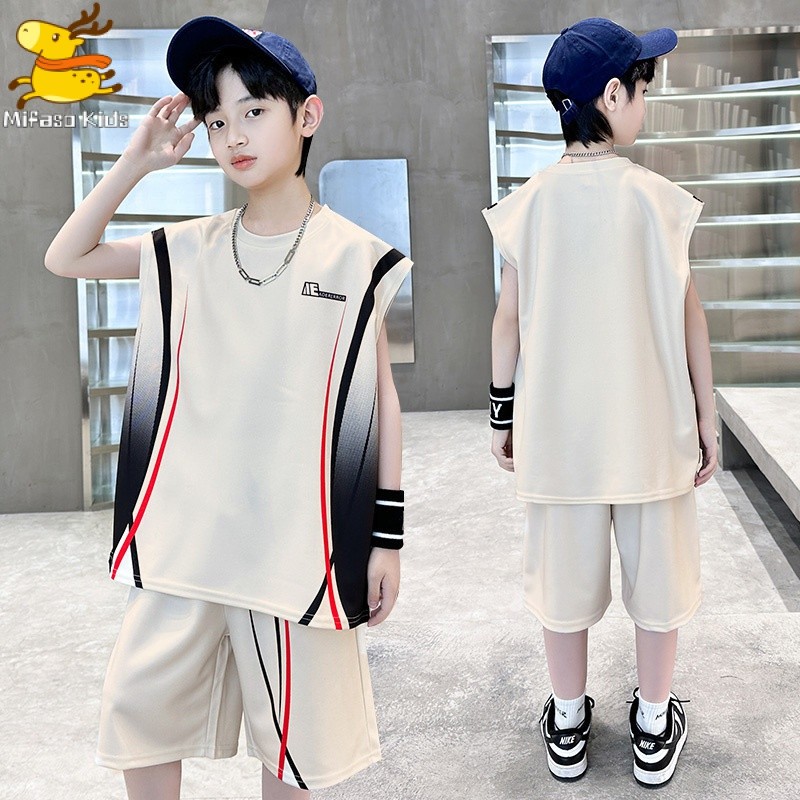 Mifaso Boys แขนสั้น2024ฤดูร้อนใหม่2ชิ้น (กางเกงขาสั้นด้านบน) 3ถึง4ถึง5ถึง6ถึง7ถึง8ถึง9ถึง10ถึง11ถึง12ปีเสื้อยืดสั้นสำหรับเด็กชุดเด็กชุดลำลอง terno