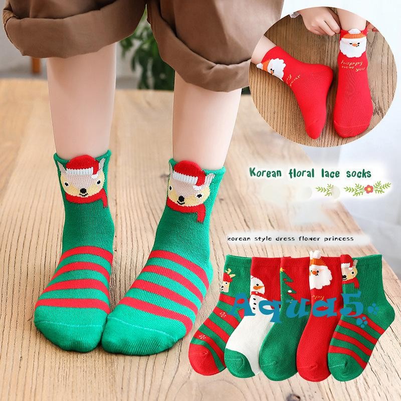 อุ๊ย-ถุงเท้าคริสต์มาสสําหรับเด็ก5คู่ชุดลายซานตาคลอสที่มีสีสันสาวเด็กถุงเท้าวันหยุดที่อบอุ่น