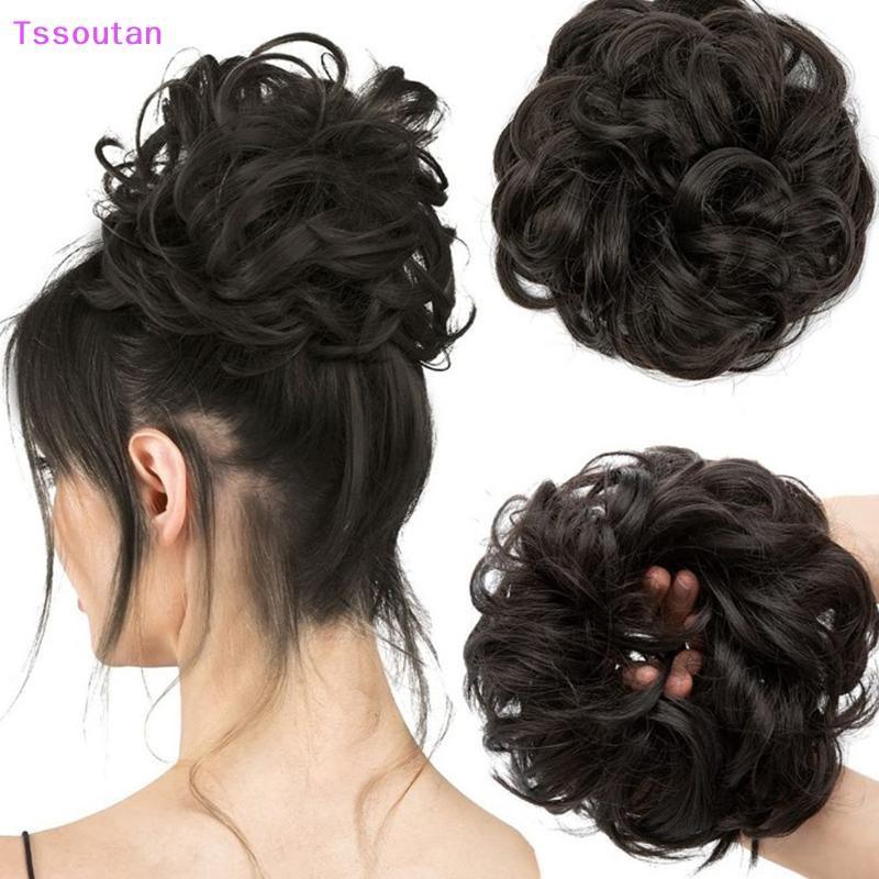 [TSST] ผมสังเคราะห์ Bun วิกผมสุภาพสตรีผมหางม้าต่อผม Scrunchie ยืดหยุ่น Meatball หัว Hairpieces Scrunchie Wrap ธรรมชาติ Realism TAN