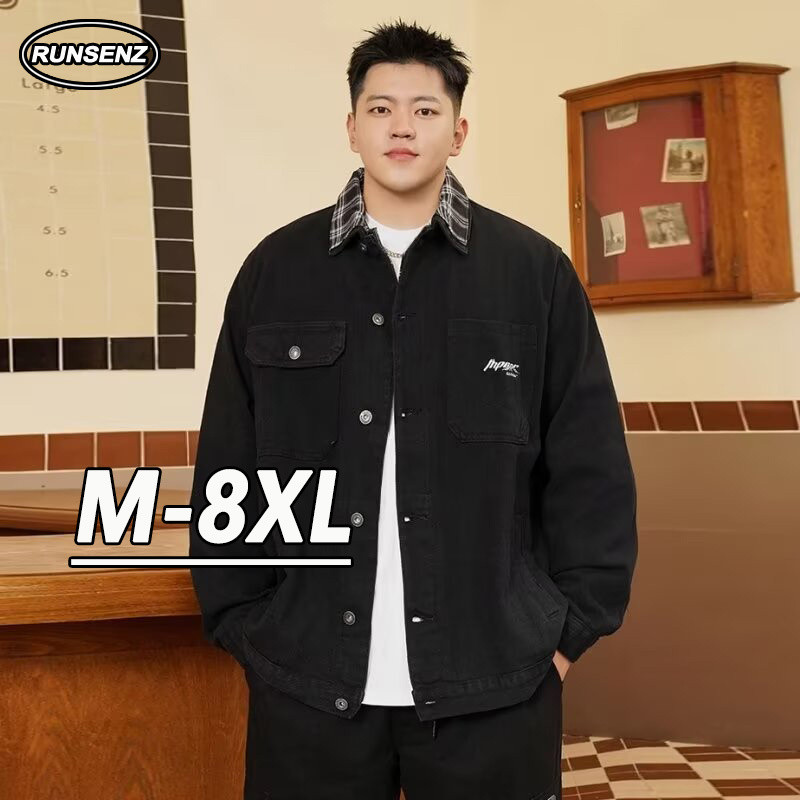 Xxl-8xl เกาหลี High-end Cargo Denim แจ็คเก็ตผู้ชาย Plus ขนาดเสื้อลําลองหลวมแขนยาวขนาดใหญ่ Top