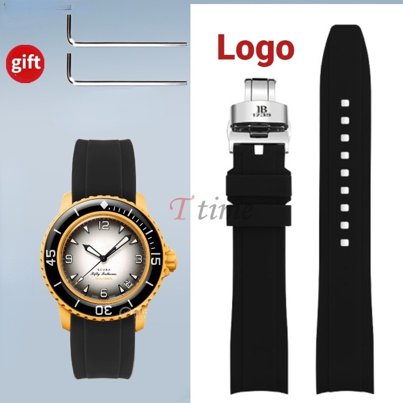 สายรัดปลายโค้ง 22 มม. เหมาะสําหรับ Blancpain X S-Watch Fifty-Strap เครื่องมือสายซิลิโคนอ่อนนุ่มผู้ชายผู้หญิงกันน้ํากีฬาสายรัดข้อมือผีเสื้อหัวเข็มขัด