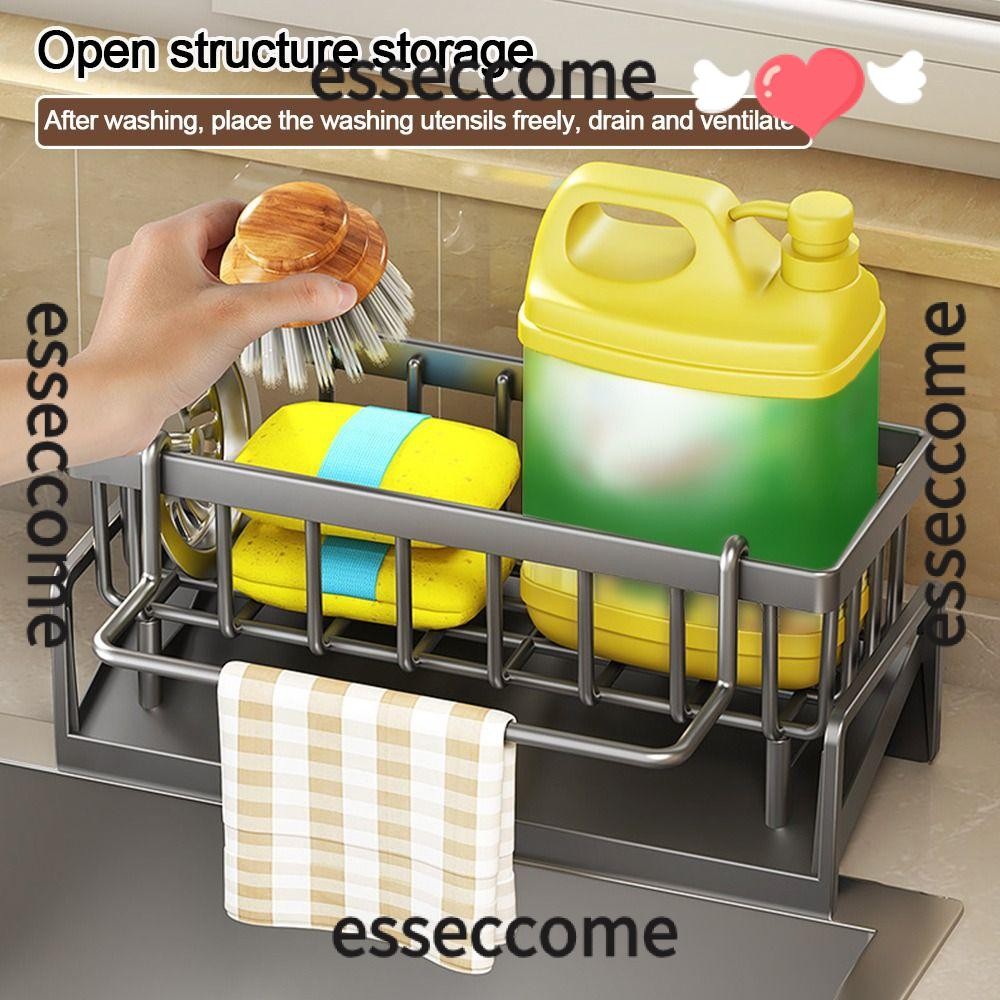 Esseccome ชั้นเก็บของในครัว,แบบพกพา ABS Self-driing Sink Shelf,ที่มีประโยชน์ขนาดใหญ่ Rag Organizer ความจุขนาดใหญ่ตะกร้าสบู่ห้องน้ําแชมพูชั้นวาง