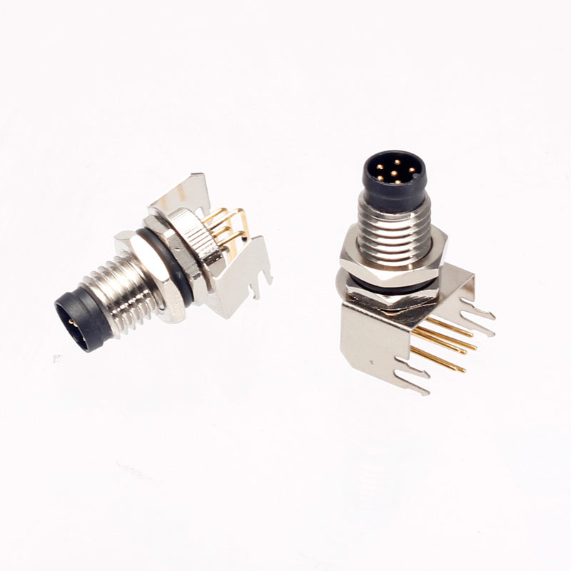 M8 connector 4 ขา 5pin 8pin มุมหญิงกลับ mount PCB ชนิดกราวด์ซ็อกเก็ต