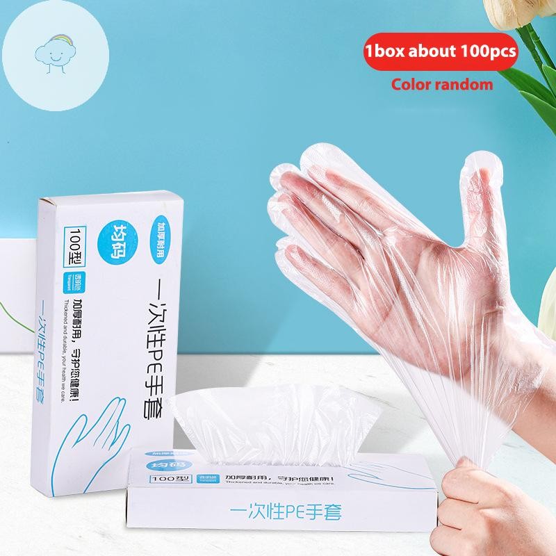 สอง 100ชิ้นน้ํายางฟรีถุงมือ วิชาพลศึกษา ถุงมือทิ้งโปร่งใสลื่นกรดทํางานความปลอดภัยอาหารเกรดครัวเรือนทําความสะอาดถุงมือ ไทย