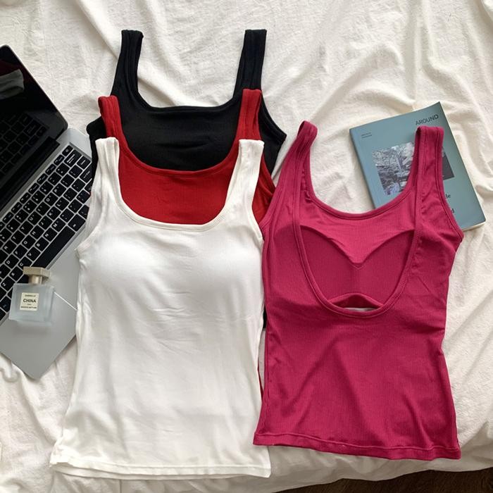 KOKO- เสื้อชั้นในสตรีสั้นแขนกุดสีทึบเซ็กซี่สำหรับผู้หญิง เกาะอกน่ารักๆ เสื้อกล้ามแฟชั่นสวยๆ#X2896
