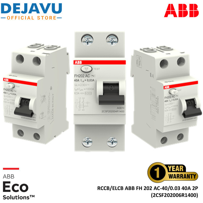ELCB ABB RCCB 2P 40A 30mA - FH 202 AC-40/0.03 (2CSF202006R1400)