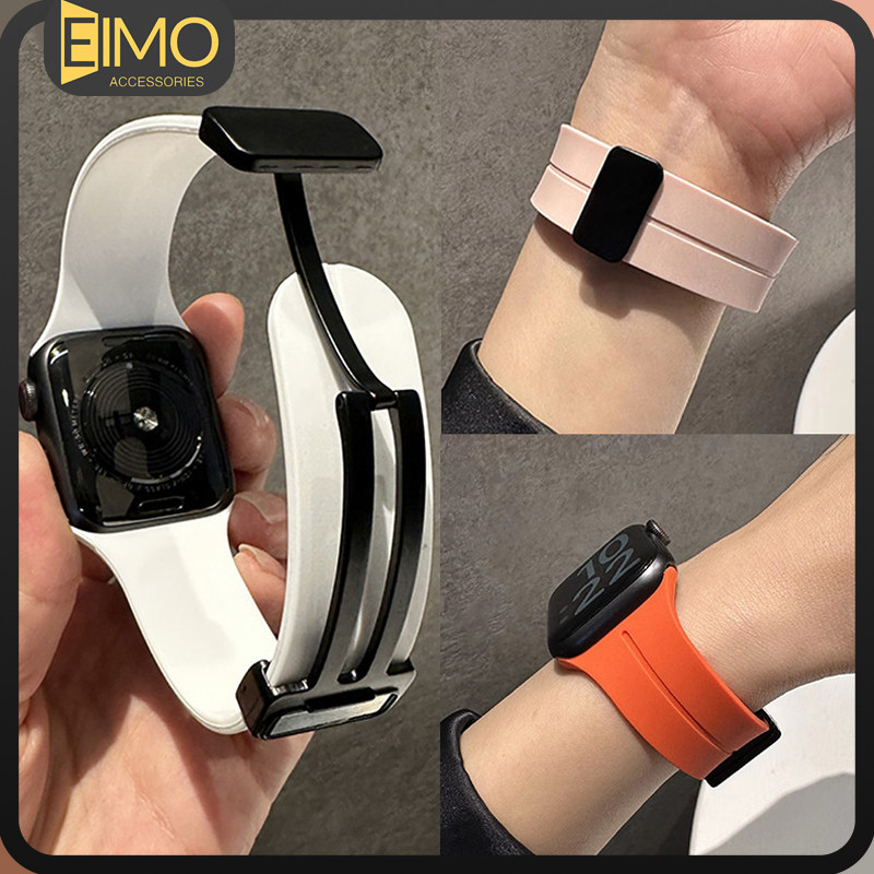 สายซิลิโคนกีฬา for Apple Watch Iwatch Ultra/SE 3 49มม 46 45 41 44 42 40 38มม Series 11 10 9 8 7 6 5 4 กำไลข้อมือแม่เหล็ก