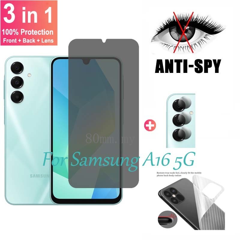 ฟิล์ม 3 in 1 สำหรับ Samsung Galaxy A16 5G 4G LTE ฟิล์มกันรอยป้องกันสายลับสำหรับ Samsung Galaxy A16 5