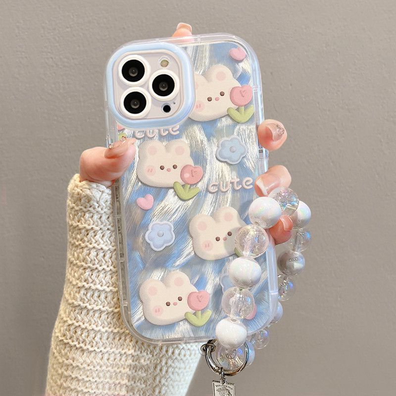 Iphone 16 15 14 13 12 11 Pro Max X XR XS Max 7 8 Plus INS เคสโทรศัพท์ดอกไม้กระต่ายน่ารักปกอ่อน