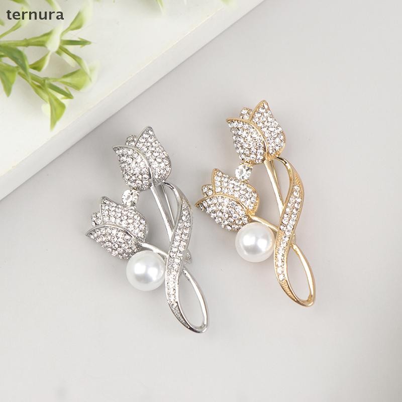 Ternura 1 PC เข็มกลัด Rhinestone ทิวลิปดอกไม้เข็มกลัด Anti-glare เข็มกลัดคอ Pin เครื่องประดับใหม่