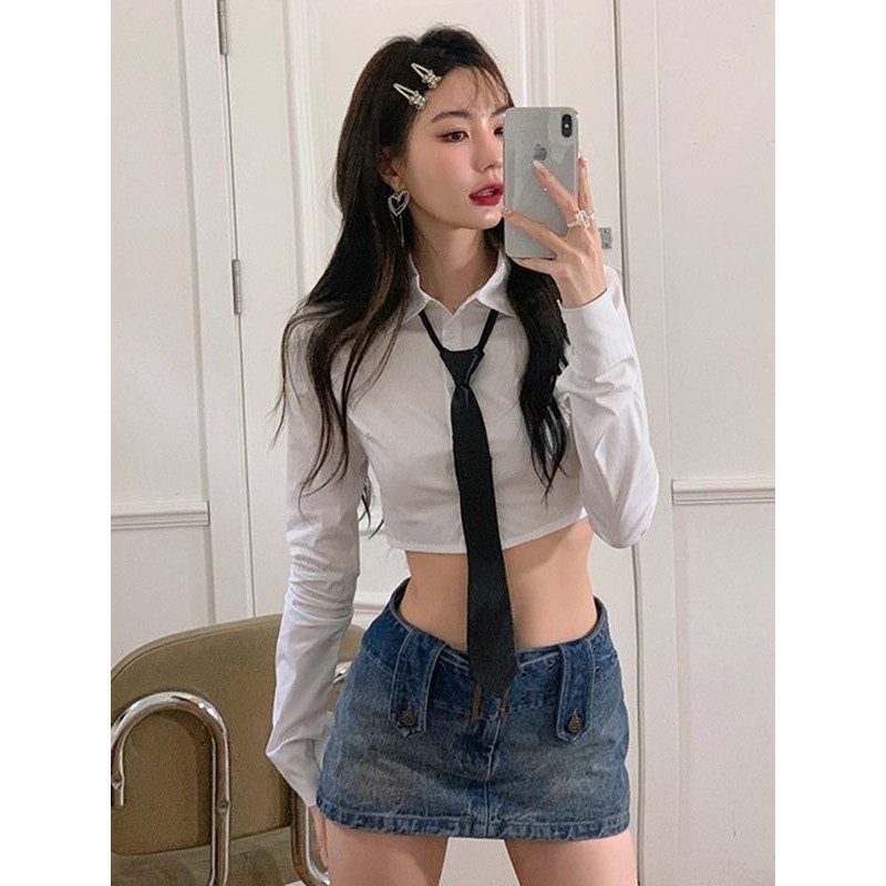 สาวร้อนสั้นสะดือเอวแคบสีขาวเจเคเสื้อฤดูใบไม้ร่วงออกแบบซอกแขนยาวสลิมฟิตแน่นเสื้อด้านบนหญิงสาวร้อนสั้นแคบ-เอวสีขาวเจเคเสื้อฤดูใบไม้ร่วงออกแบบซอกแขนยาวสลิมฟิตแน่นเสื้อด้านบนผู้หญิง11.11 - รูปที่ 5