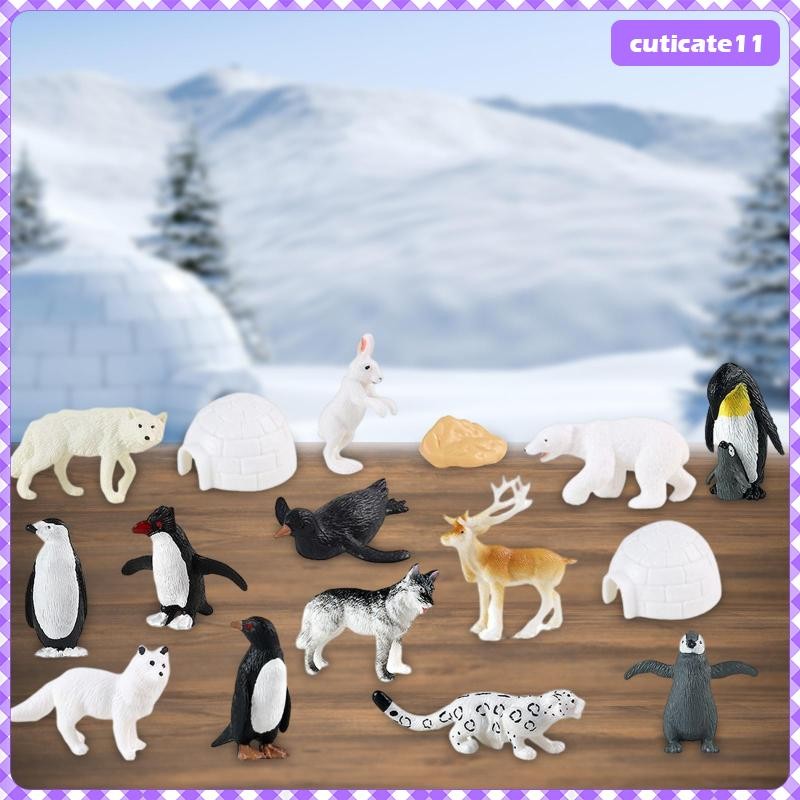 [Cuticate1] 16 ชิ้นเหมือนจริง Arctic Animal รวม Arctic Reindeer, Penguins, Bear, Arctic , Igloo Playset สําหรับของเล่น Diorama Party