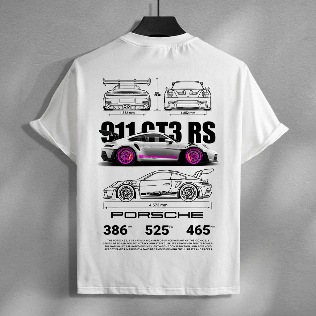 911 Porsche พิมพ์ GT3 RS เสื้อยืดผู้ชาย Plus Size 100% Premium Cotton Short Sleeves