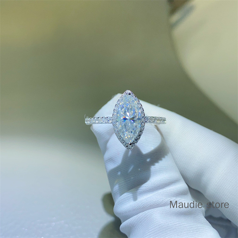 2ct จริง Moissanite เพชร S925 แหวนหญิงเงินสเตอร์ลิง 2024 ใหม่แฟชั่น Marquess ตัดแหวนทองแท้สําหรับผู้หญิง