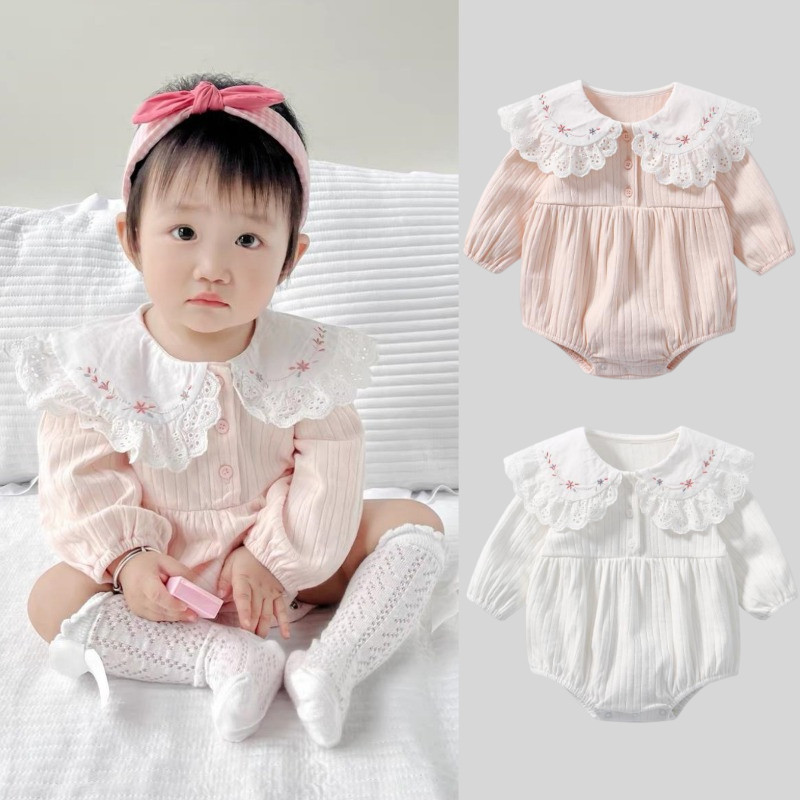 เด็กสาวromperเสื้อผ้าฤดูใบไม้ร่วงแขนยาวjumpsuitsสาวน่ารักเจ้าหญิงbodysuits 0-2ปีเด็กLapelเสื้อผ้าOnesie