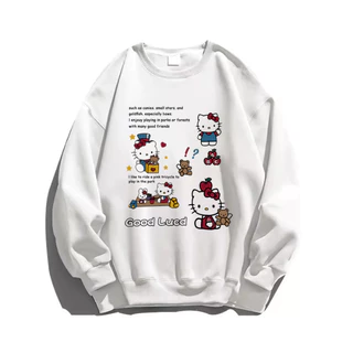 เสื้อสเวตเตอร์คอกลมพิมพ์ลายการ์ตูน Hello Kitty สไตล์อเมริกันฮาราจูกุสไตล์เรโทร