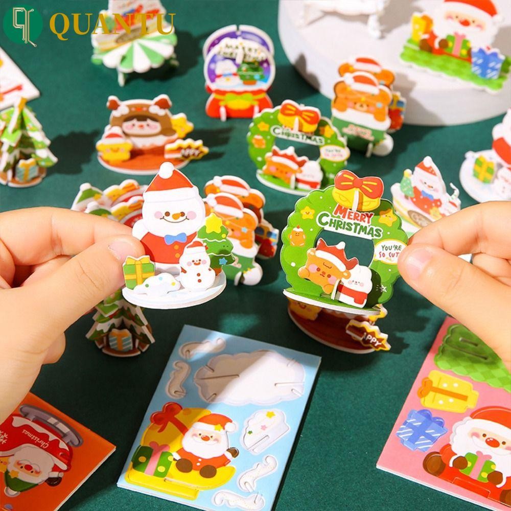 Quantu คริสต์มาส 3D ปริศนา, Santa Claus Snowman เด็ก Xmas Arts ปริศนา, หมี Reindeer ต้นคริสต์มาส Montessori การ์ตูน Kris Kringle จิ๊กซอว์