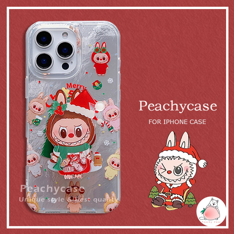การ์ตูนต้นคริสต์มาส Labubu Slippable Kickstand เคสโทรศัพท์สําหรับ iPhone 16 15 14 13 Pro Max iPhone15 กันกระแทก IMD ปกหลังโทรศัพท์มือถือ Shell
