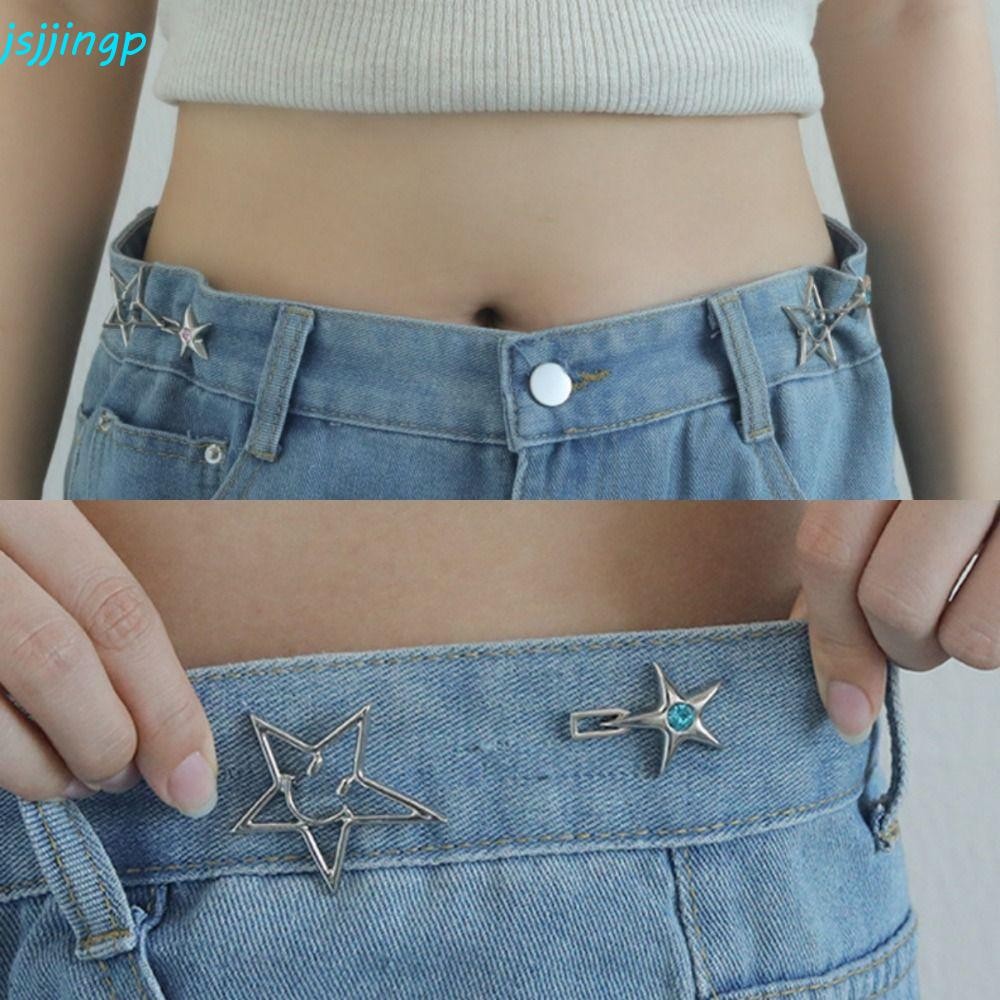 Jsjjingp Hollow Star กางเกงปุ่มกระชับ, ปุ่มโลหะผสม Clasps Four Leaf Clover เอวหัวเข็มขัด, บุคลิกภาพยิ้มคลิปคริสตัล Jean Fit กระชับหัวเข็มขัดของขวัญ