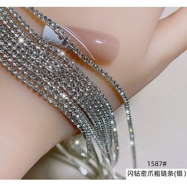 10 ซม.25 ซม.มุก 3D เล็บ Rhinestones Chain Glitter คริสตัลเพชรเครื่องประดับเงินตกแต่งเล็บเครื่องประดับ Accesories