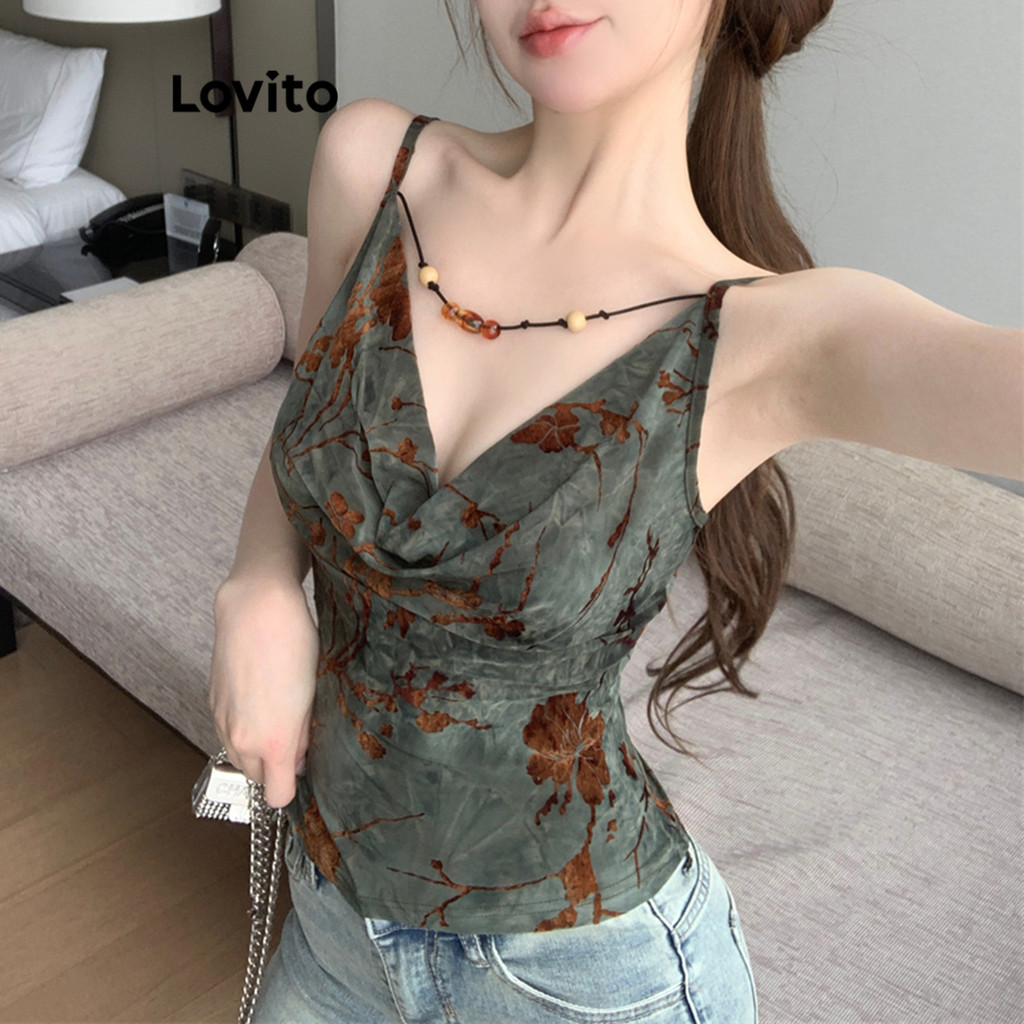 Lovito เสื้อกล้ามลายทรอปิคอลสำหรับผู้หญิง LNA75700
