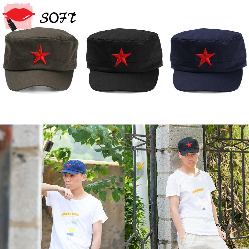 Softness หมวกแก็ปแฟชั่นสําหรับ Unisex ผ้าฝ้ายสีแดงลายดาวสามารถปรับได้