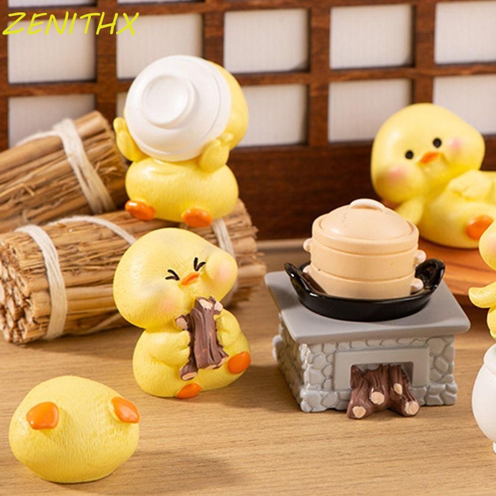 Zenithx มินิเป็ดสีเหลืองตุ๊กตา,งานฝีมือเรซิ่นการ์ตูนทําอาหารน้อยรูปปั้นเป็ด,ตุ๊กตาสัตว์น่ารัก DIY เป็ดรูปแกะสลักขนาดเล็กรถอุปกรณ์เสริม