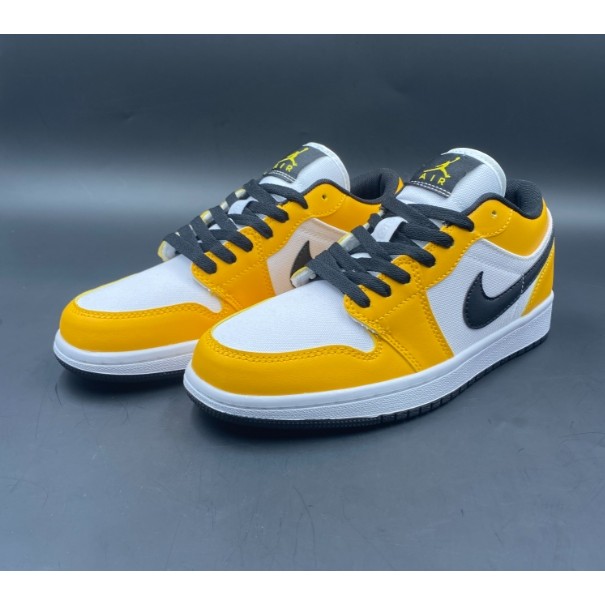 ขายร้อน JORDAN AIR JORDAN 1 Low "Laser Orange" Lakers Anti SLIP and Wear-resistant LOW TOP Retro Whi