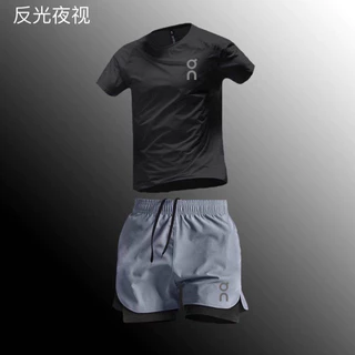 【Ready Stock】 On Quick-Drying Outfit Summer T-shirt Workout Clothes Basketball Suit Training Fake Two-Piece Shorts Running Suit Sports Short Sleeve NNic