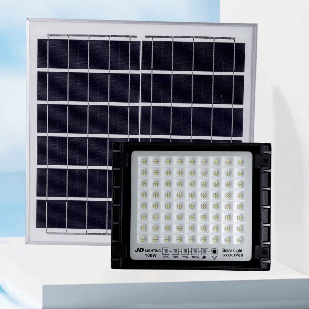 Lookpat_Mall JD โคมไฟสปอร์ตไลท์โซลาร์เซลล์ 100W พร้อมรีโมท รุ่น JTGD-88100D แสงเดย์ไลท์ ยอดขายอันดับ