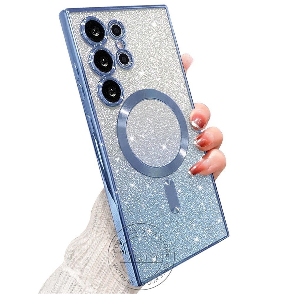 Bright สําหรับ Samsung Galaxy S25 S24 S23 S22 S21 S20 Note20 Ultra Plus FE Glitter กรณี Plat แม่เหล็ก Bling