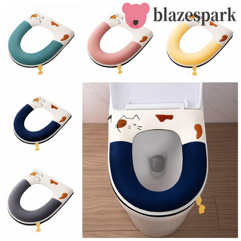 Blazespark Plush ฝาครอบที่นั่งชักโครก,พร้อมที่จับซิปเบาะรองนั่ง,การ์ตูนแบบใช้ซ้ําได้หนาแผ่นห้องน้ําอุ่น Lavatory