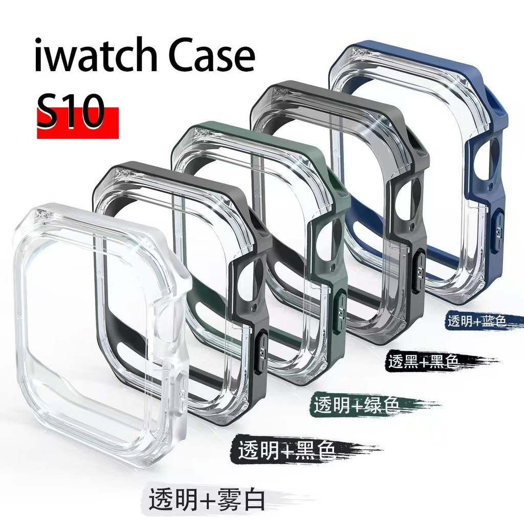 2-in-1 PC Hard นาฬิกาสําหรับ apple watch S10/9/8/7/5/4 SE2 ULTRA Scratch-proof สําหรับ iWatch 49 มม.46 มม.45 44 41 40 สีคู่โปร่งใส