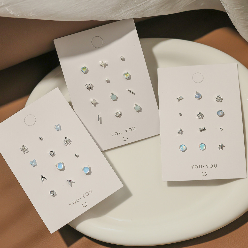 Sea Blue ต่างหูเข็มเงินประณีตขนาดเล็กชุด All-Match Daily Simple ต่างหูที่ไม่ซ้ํากัน Classy ต่างหูหญิงขายส่ง