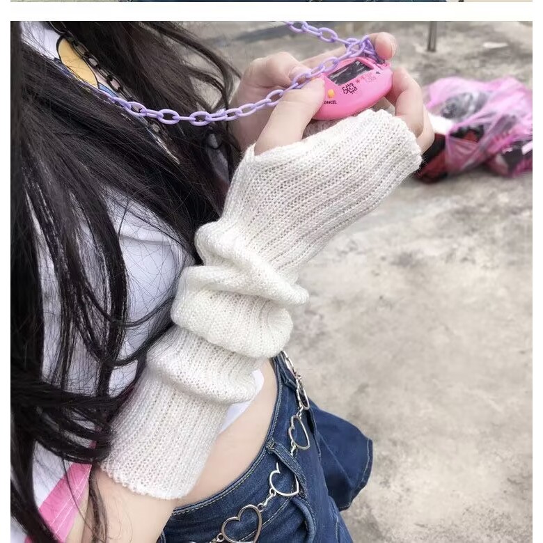 ถุงมือคอสเพลย์โลลิต้า แบบถัก เปิดนิ้วมือ ให้ความอบอุ่น สไตล์โกธิค สําหรับผู้หญิง